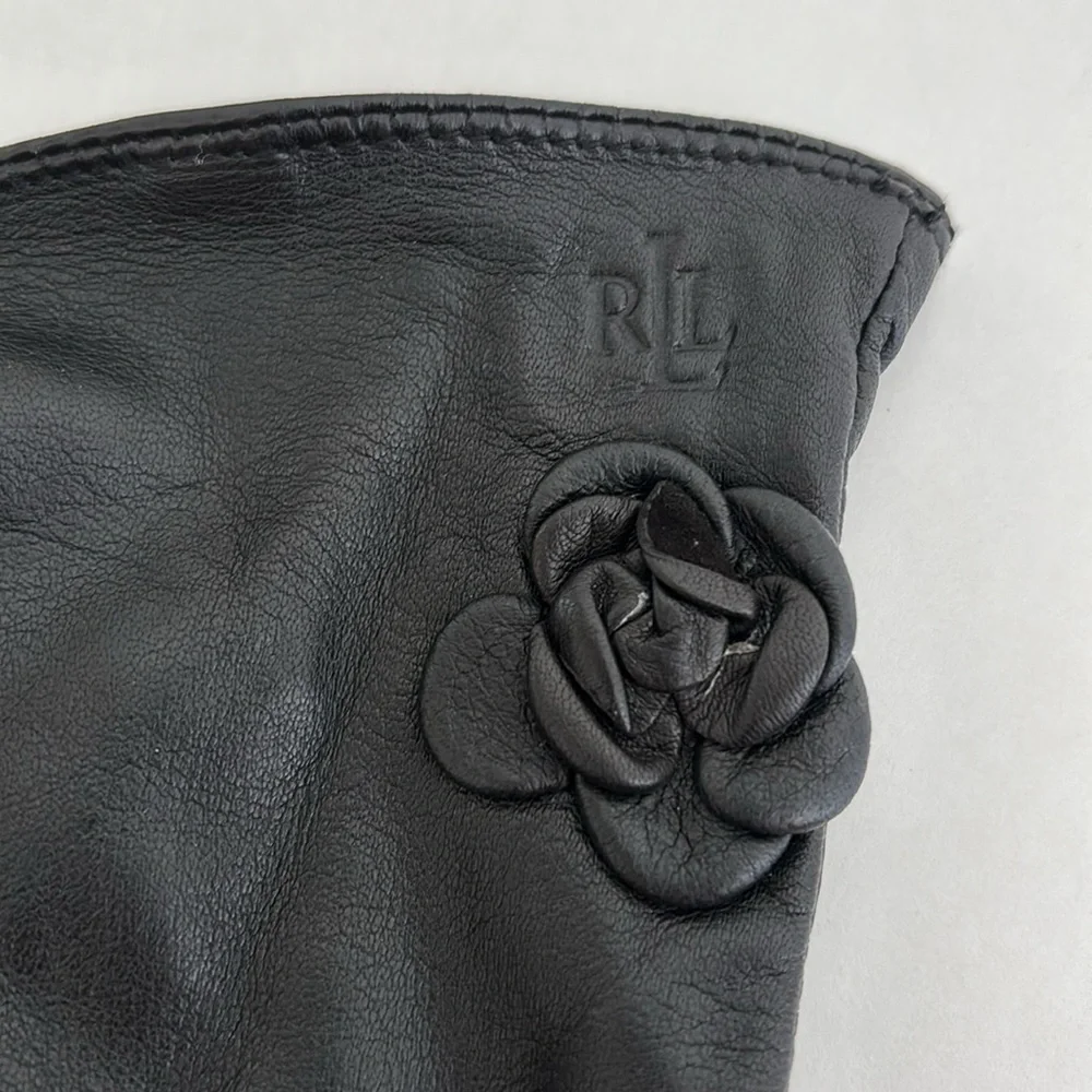 Ralph Lauren Black Rose‎ Flower Soft Leather Driving Gloves Women’s Medium NWOT